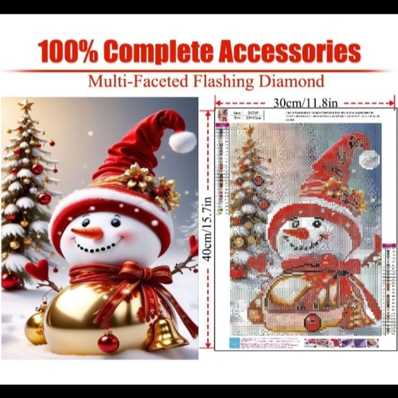 Holiday Winter Christmas Gold Ornament Snowman Diamond Painting Kit New - Picture 3 of 8